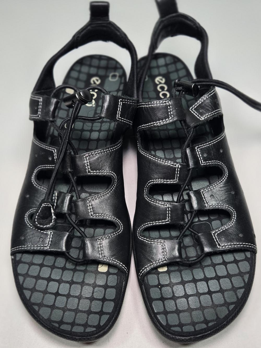 ECCO Jab Sandal Black Leather Speedlace Womens USA 10 - 10.5 EU 41 Strappy EUC - Picture 3 of 7